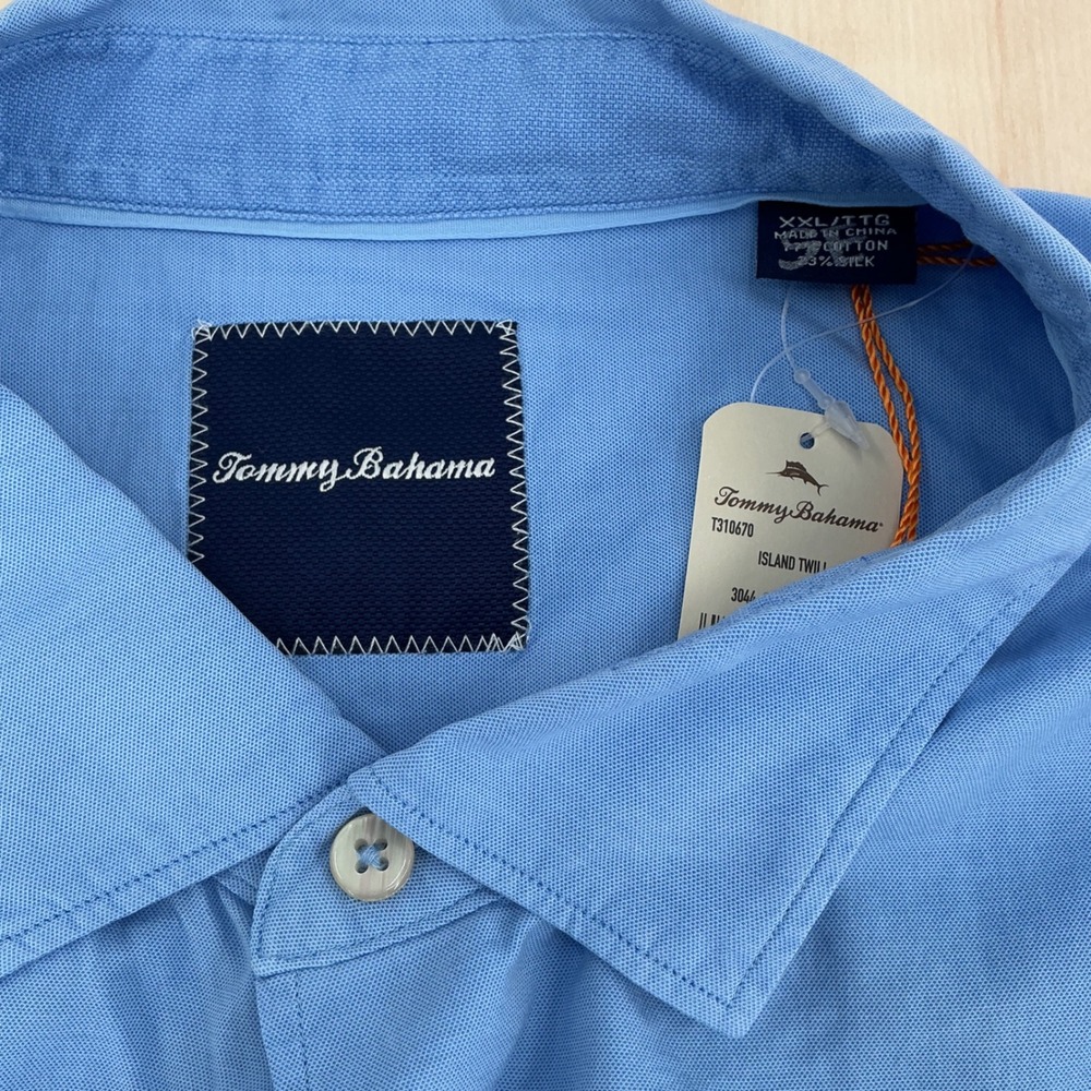 Tommy Bahama Island Twill Shirt Mens XXL Blue Silk Blend Long Sleeve Coastal New - Picture 3 of 12
